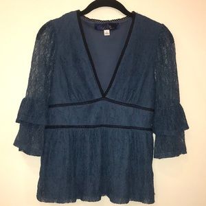 Romantic Teal Lace Babydoll Top